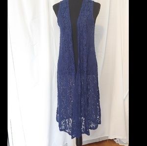 LulaRoe Joy Lace Longline Vest Navy Blue, size S